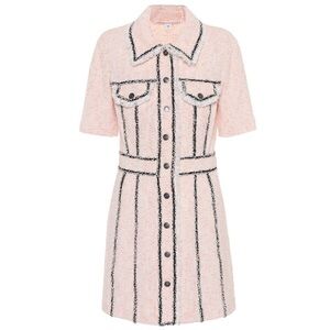 Veronica Beard Pink Tweed Button-Front Mini Dress with Black Trim